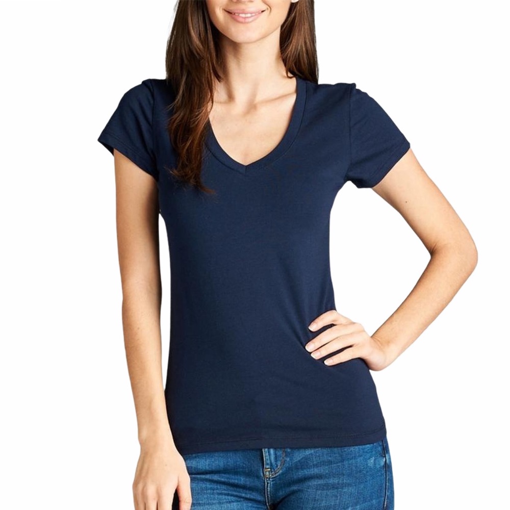 🆕 Active Basic V-Neck Short Sleeve Tee (Navy) - Picture 2 of 4